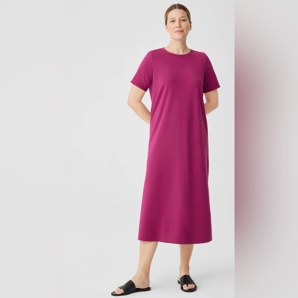 Eileen Fisher Short Sleeve Jersey Tee Midi Dress in Organic Pima Cotton